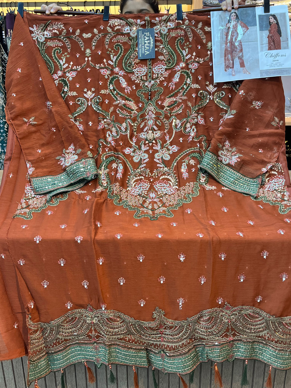1484 Pakistani Unstitched Party Wear - Terracotta