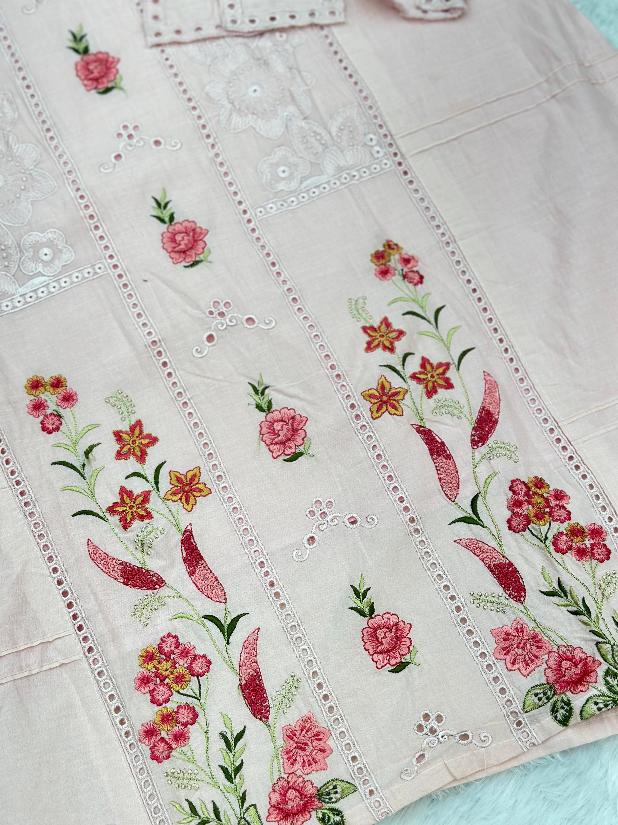 660 Premium Pakistani Lawn Cordset Set - Pink