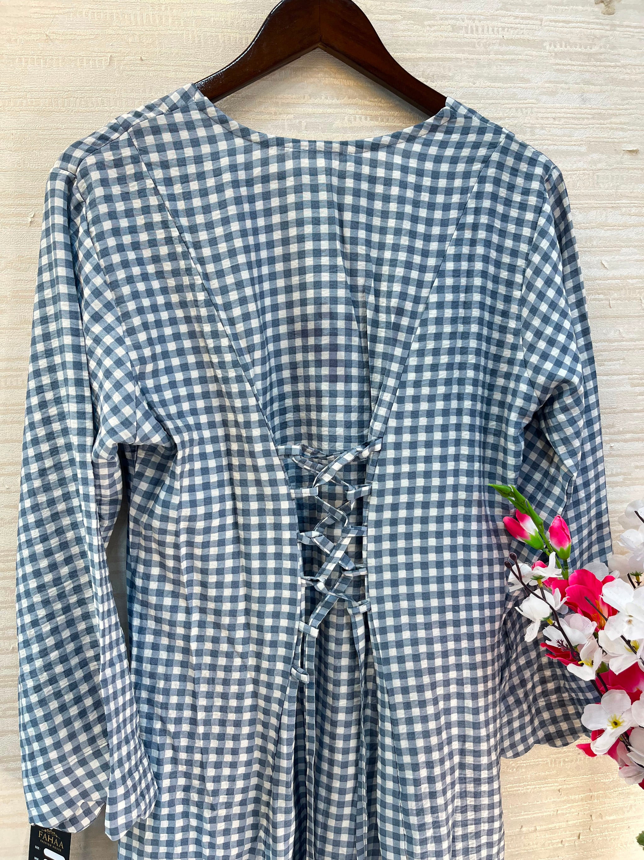 1209 Korean Gingham Gown - Denim Blue