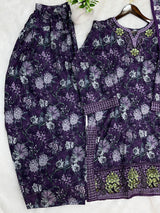 1424 Mausumery Foral Lawn Suit - Green