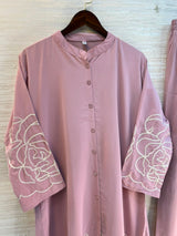 1194 Floral Embroidered Coord Set - Dusty Mauve