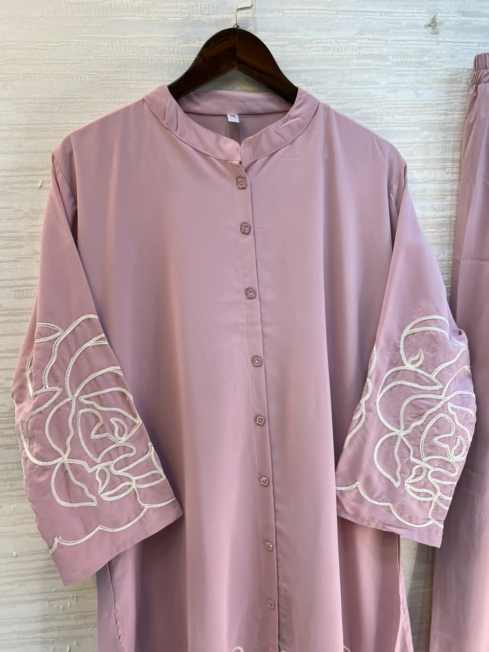 1194 Floral Embroidered Coord Set - Dusty Mauve