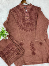 1403 Kashmiri Embroidered CoordSet - Brick Brown