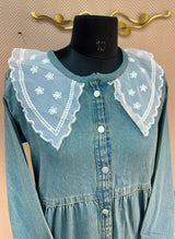 1229 Embroidered Denim Gown - Grey