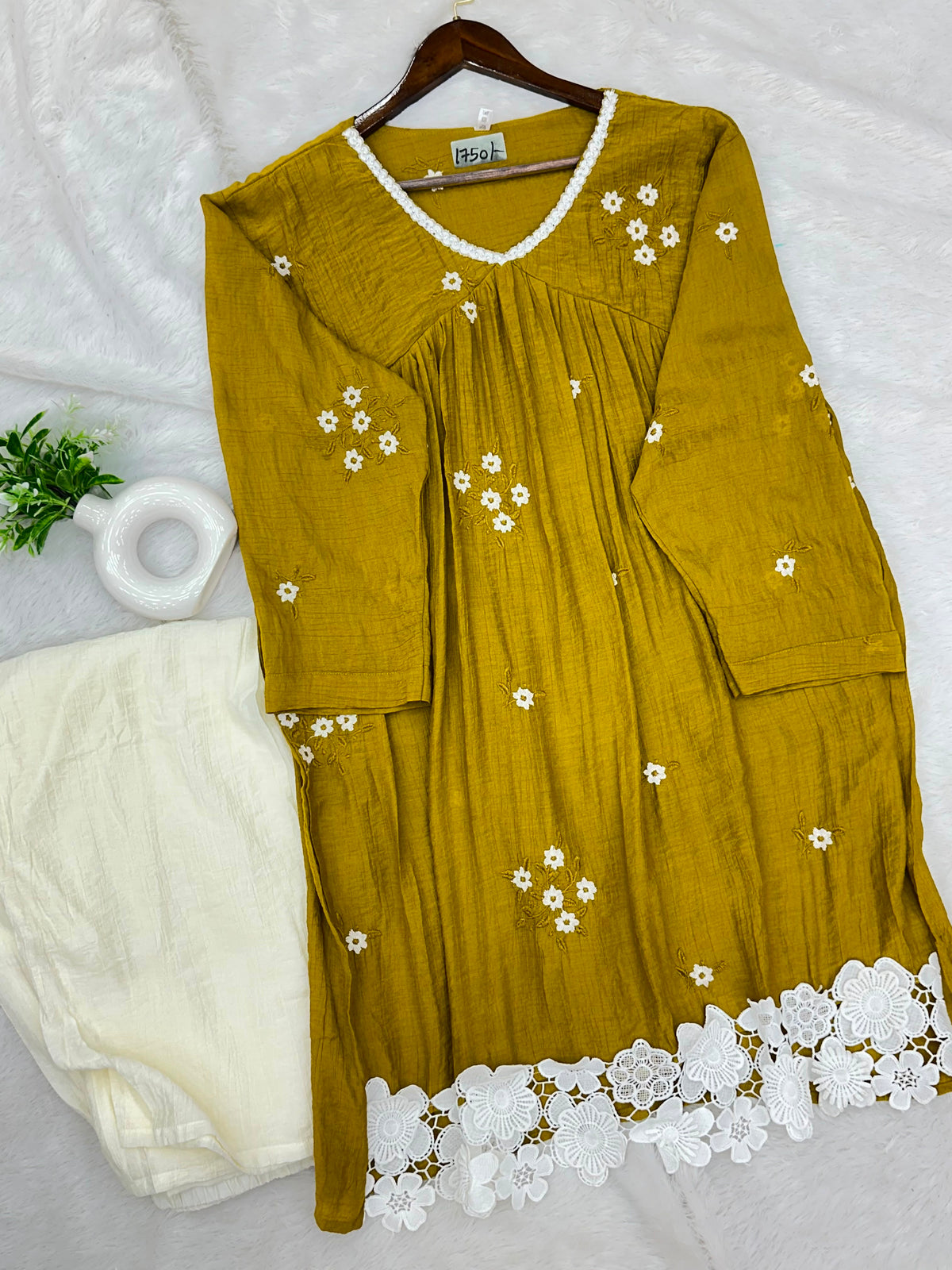 1386 Korea Lace-Work 2pc Frock Coordset - Mustard Yellow