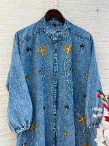 1193 Embroidered Denim Gown - Blue