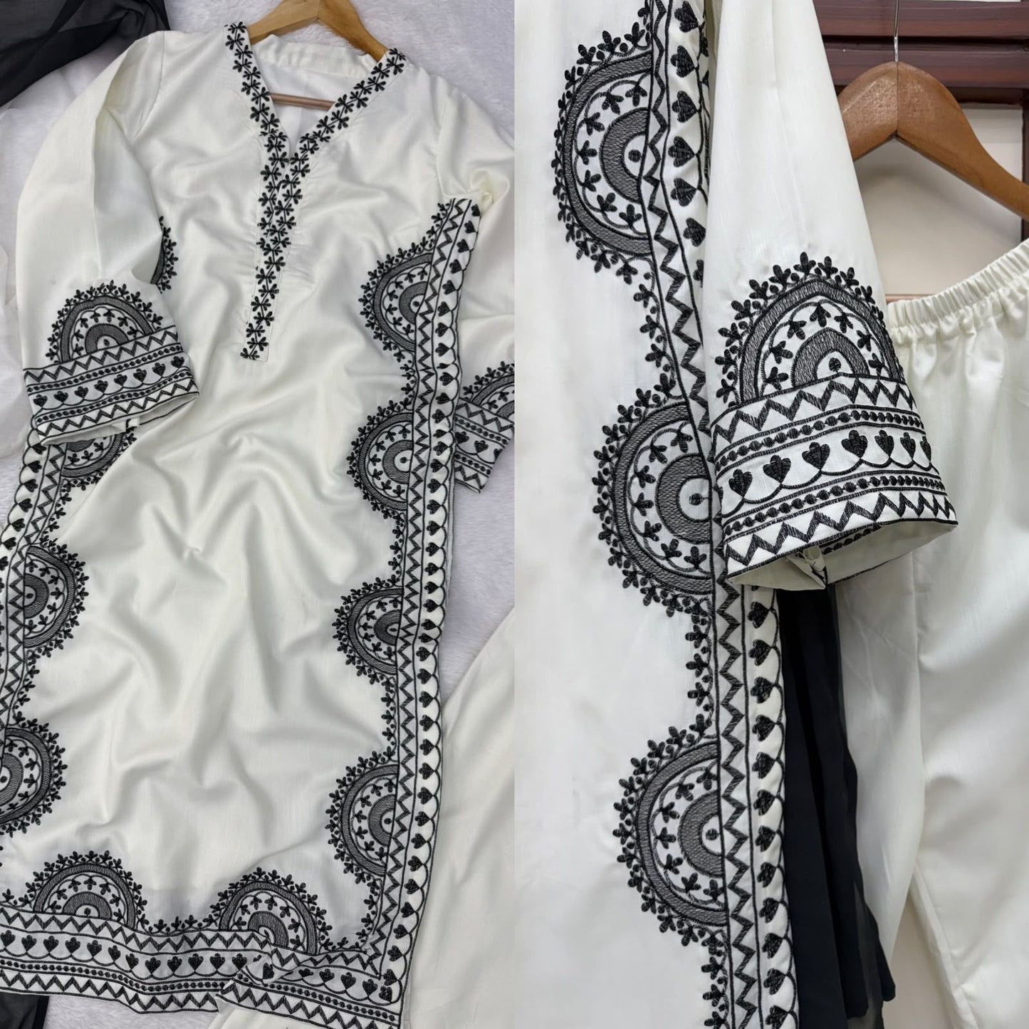1338 Pakistani Embroidered Coord Set - White
