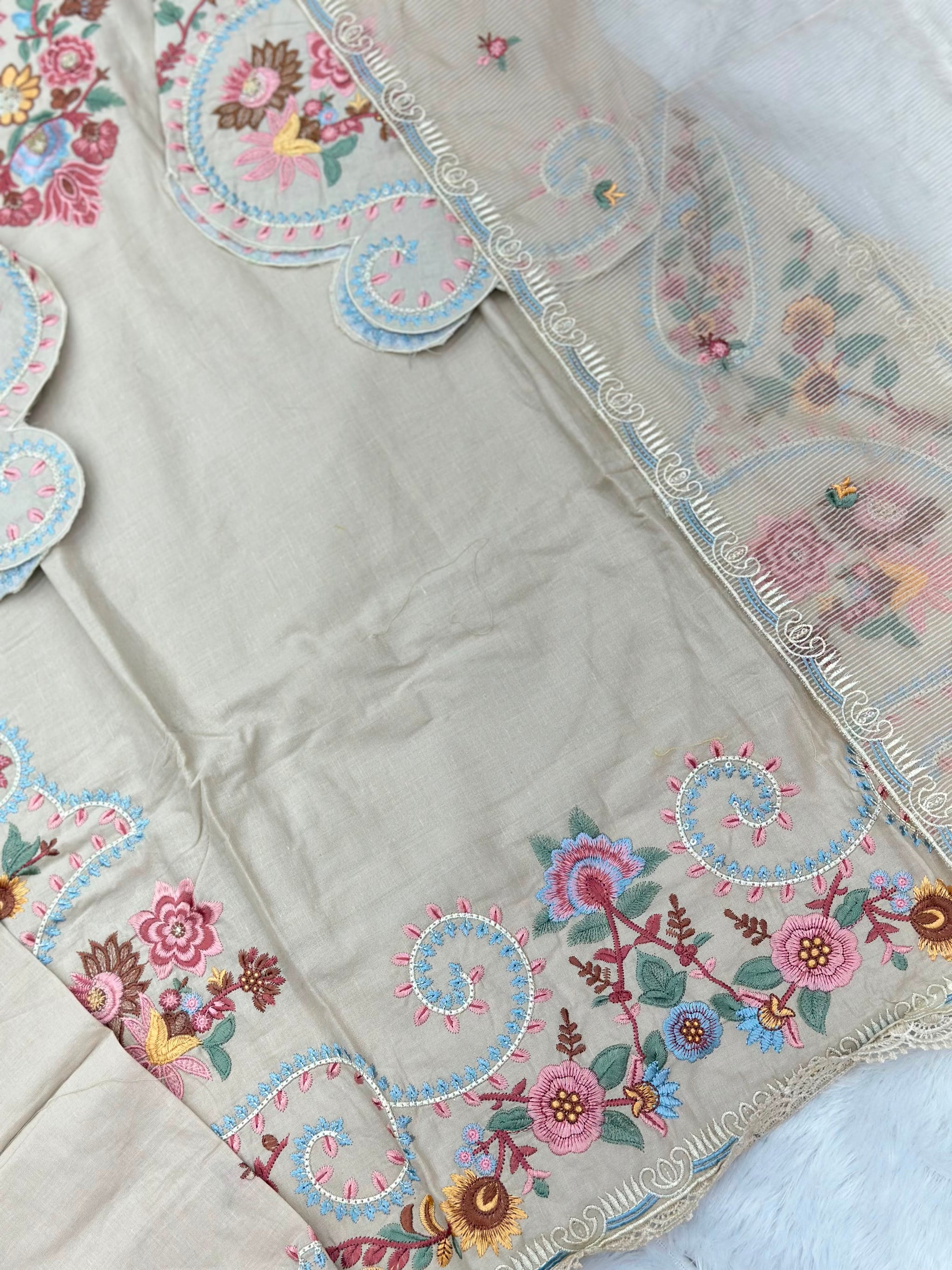 708 Pakistani Embroidery Coord set - Beige