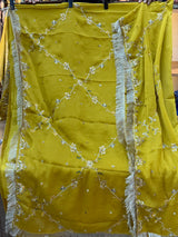 1444 Pakistani Unstitched Partywear - Mustard Yellow