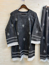 1189 Embroidered Denim Coordset - Charcoal Grey