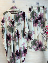 1099 Floral Kaftan Coord Set - Ivory
