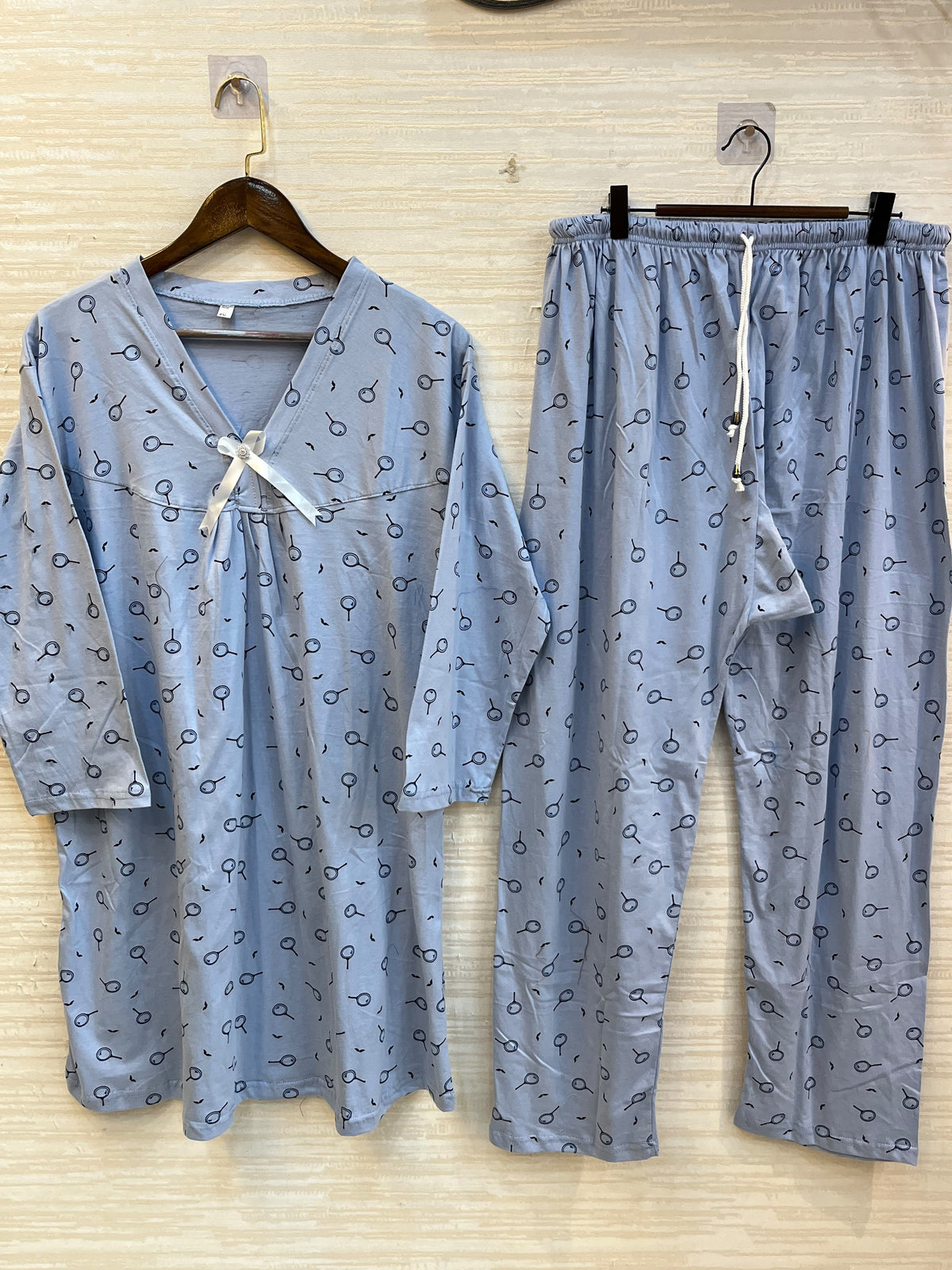 1447 Korean Bow Night Wear - Ice Blue