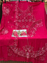 1442 Motifz Unstitched Partywear - Rani Pink