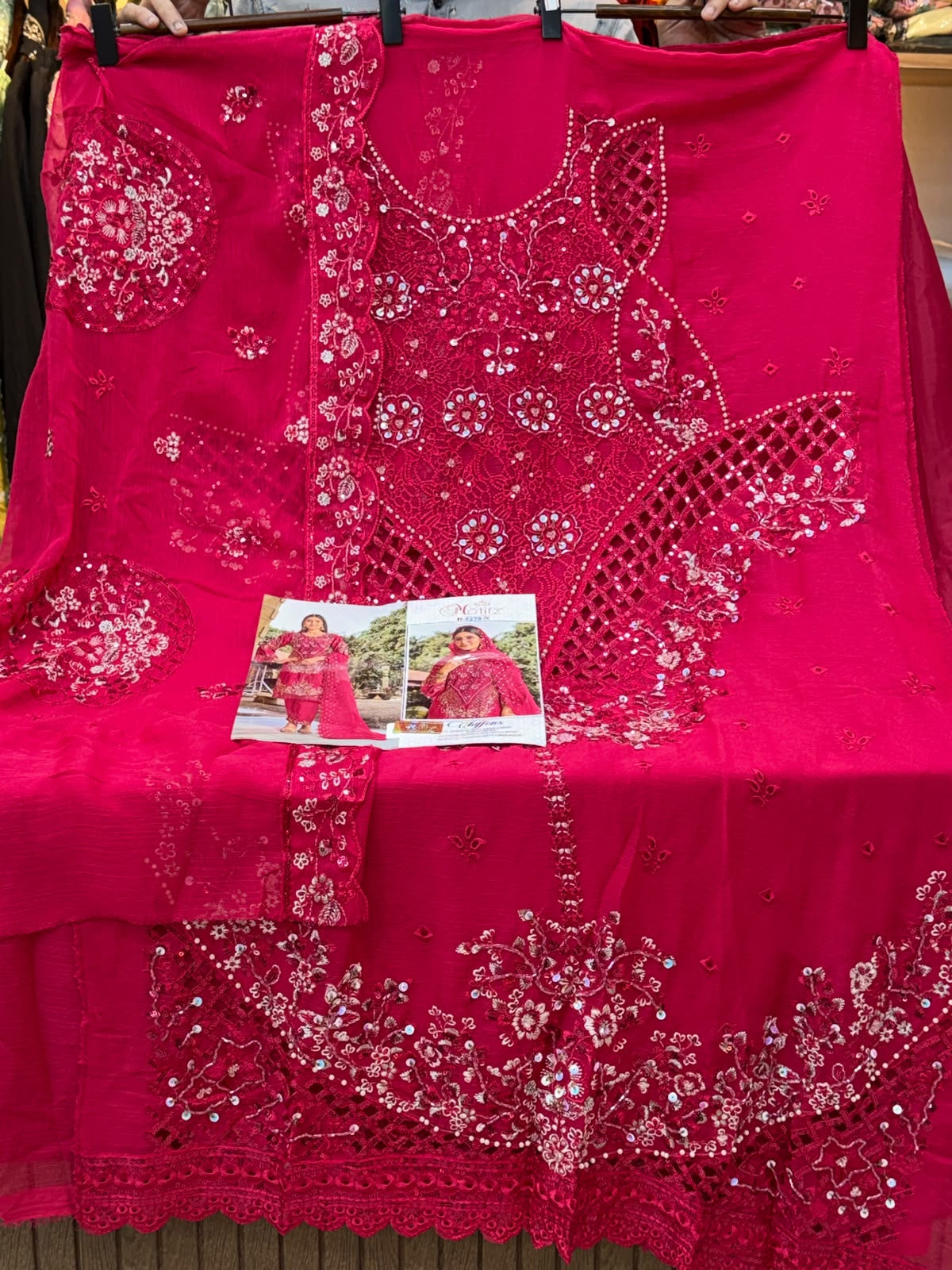 1442 Motifz Unstitched Partywear - Rani Pink