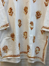 618 Lucknowi Short Kurti Set | White - Orange