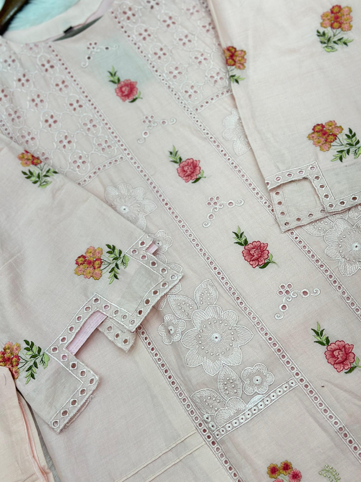 660 Premium Pakistani Lawn Cordset Set - Pink