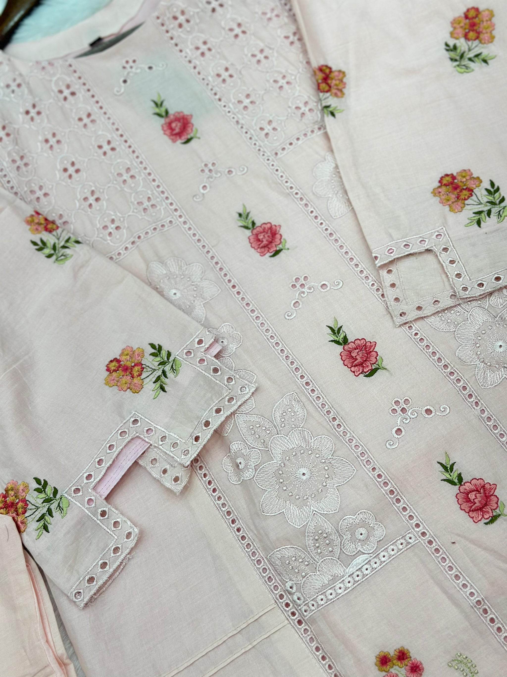 660 Premium Pakistani Lawn Cordset Set - Pink