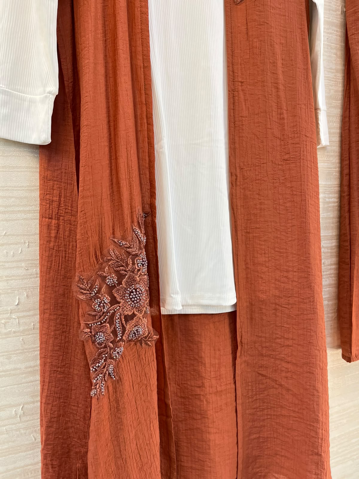 1191 Embroidered Shrug Coord Set - Terracotta