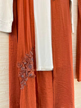 1191 Embroidered Shrug Coord Set - Terracotta