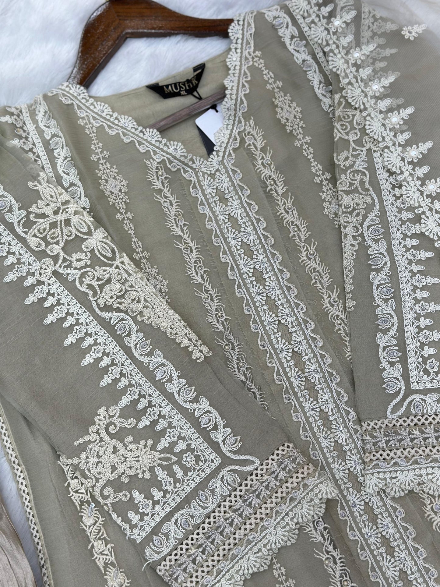 857 Readymade Mushk A-Line Sharara Set - Ivory