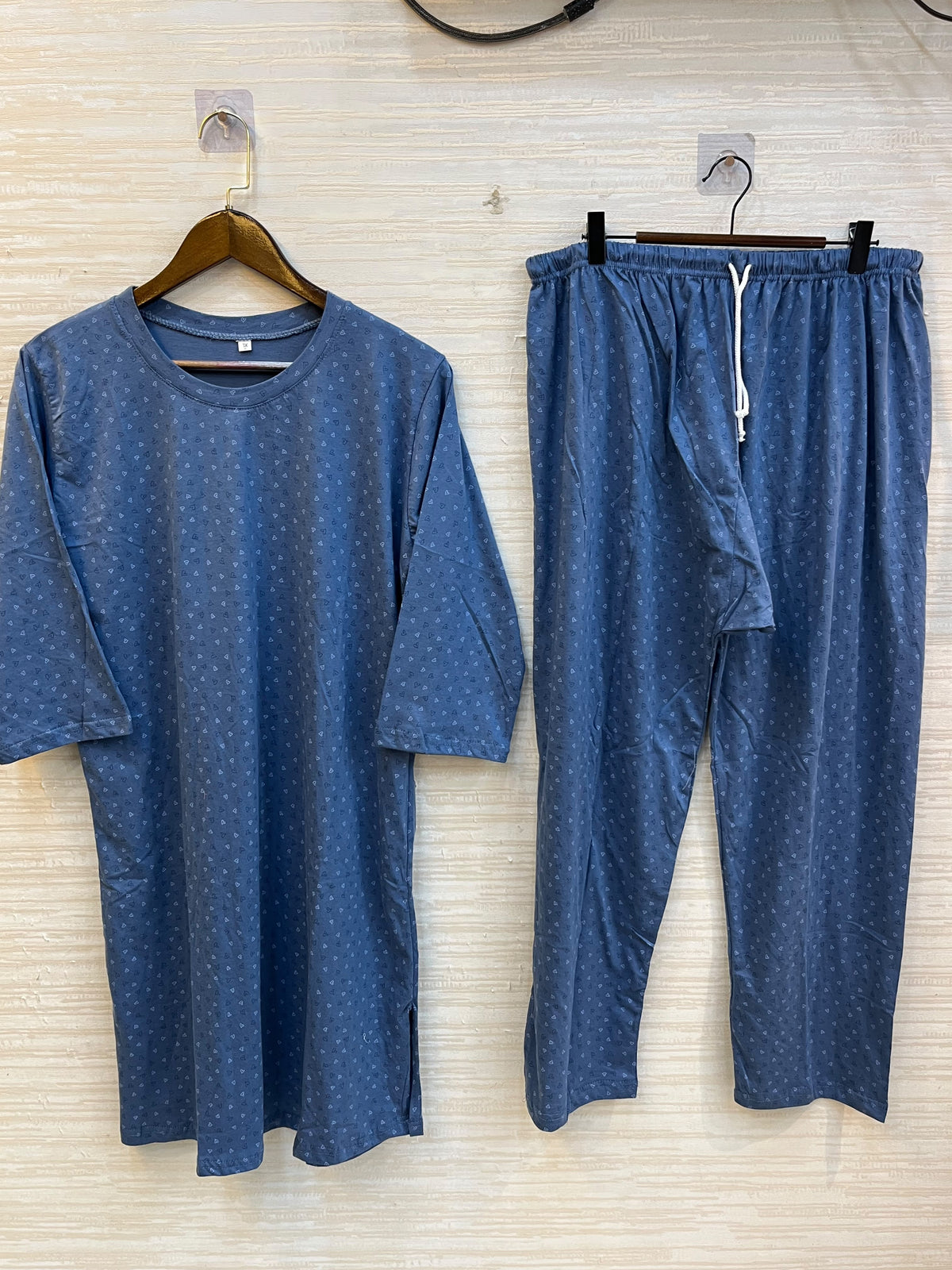 1448 Korean Printed Night Wear - Denim Blue