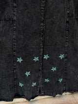 1193 Embroidered Denim Gown - Charcoal Black