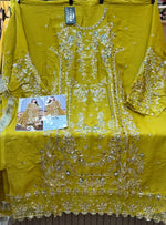 1444 Pakistani Unstitched Partywear - Mustard Yellow