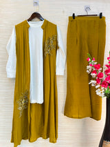 1191 Embroidered Shrug Coord Set - Mustard