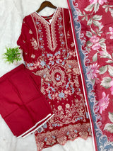 1378 Pakistani Lawn Suit - Red
