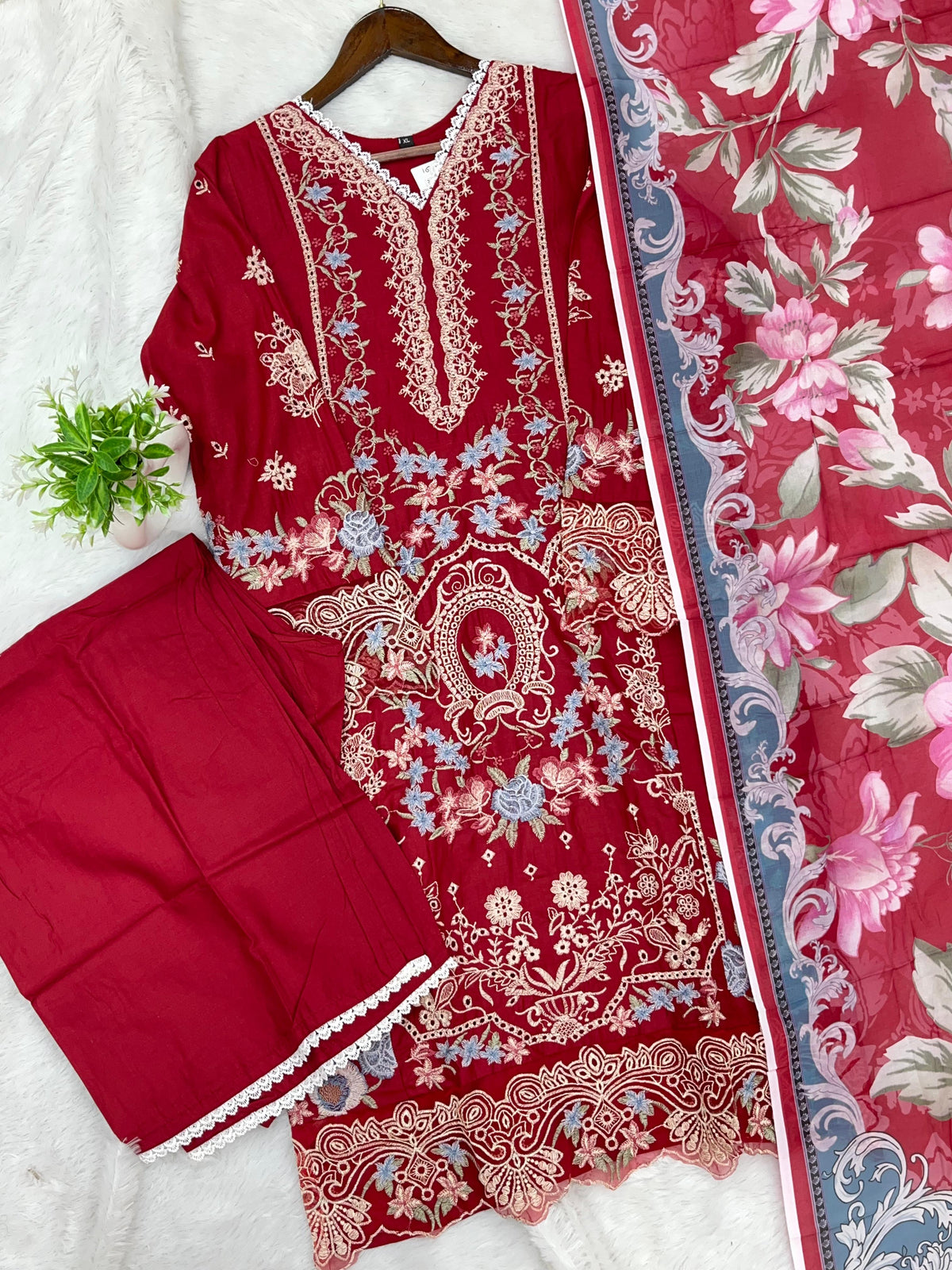 1378 Pakistani Lawn Suit - Red