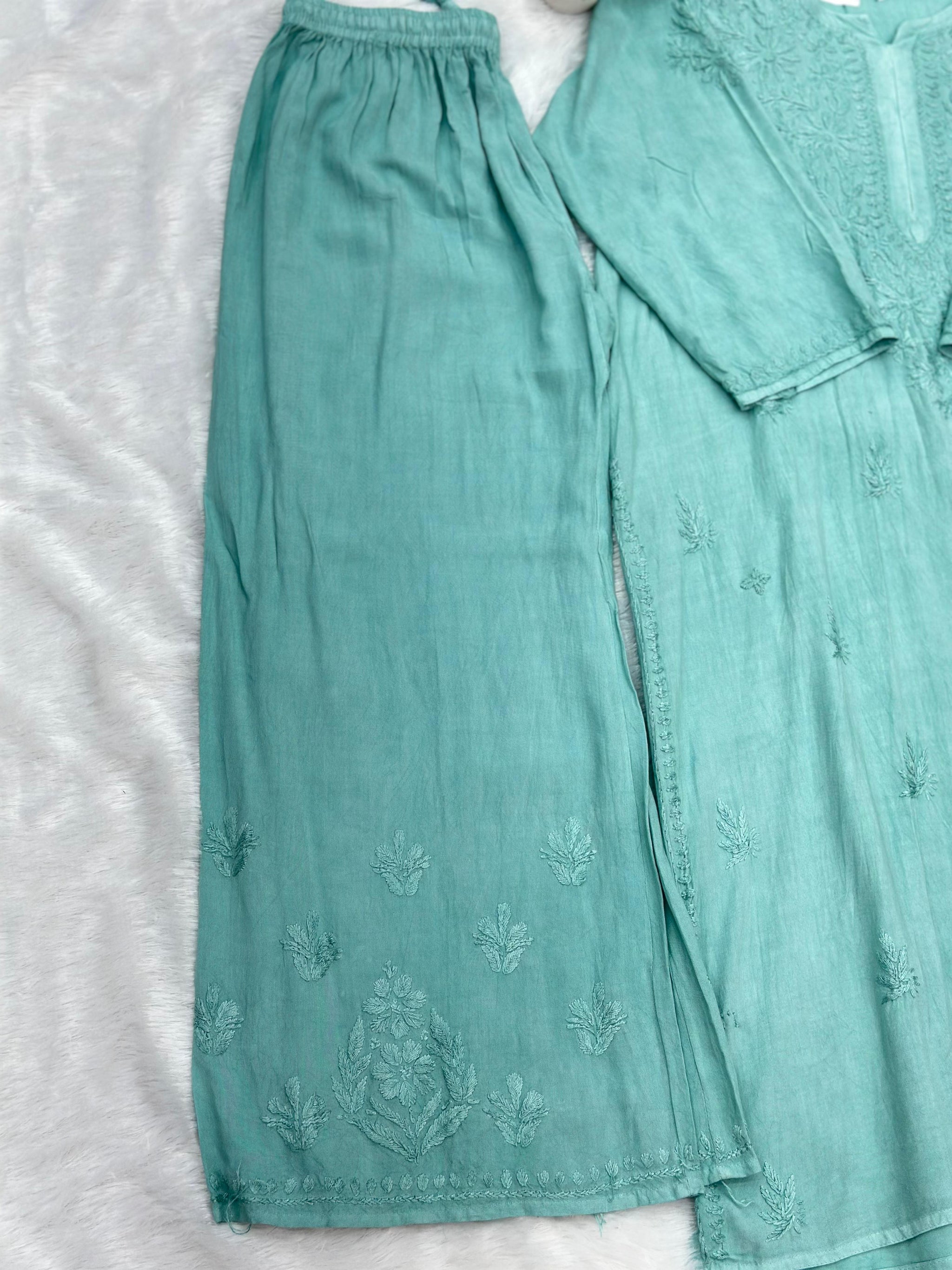 693 Lucknowi Palazzo Set - Sea Green