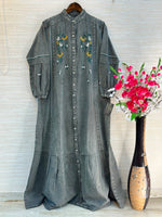 1210 Embroidered Denim Gown - Ash Grey