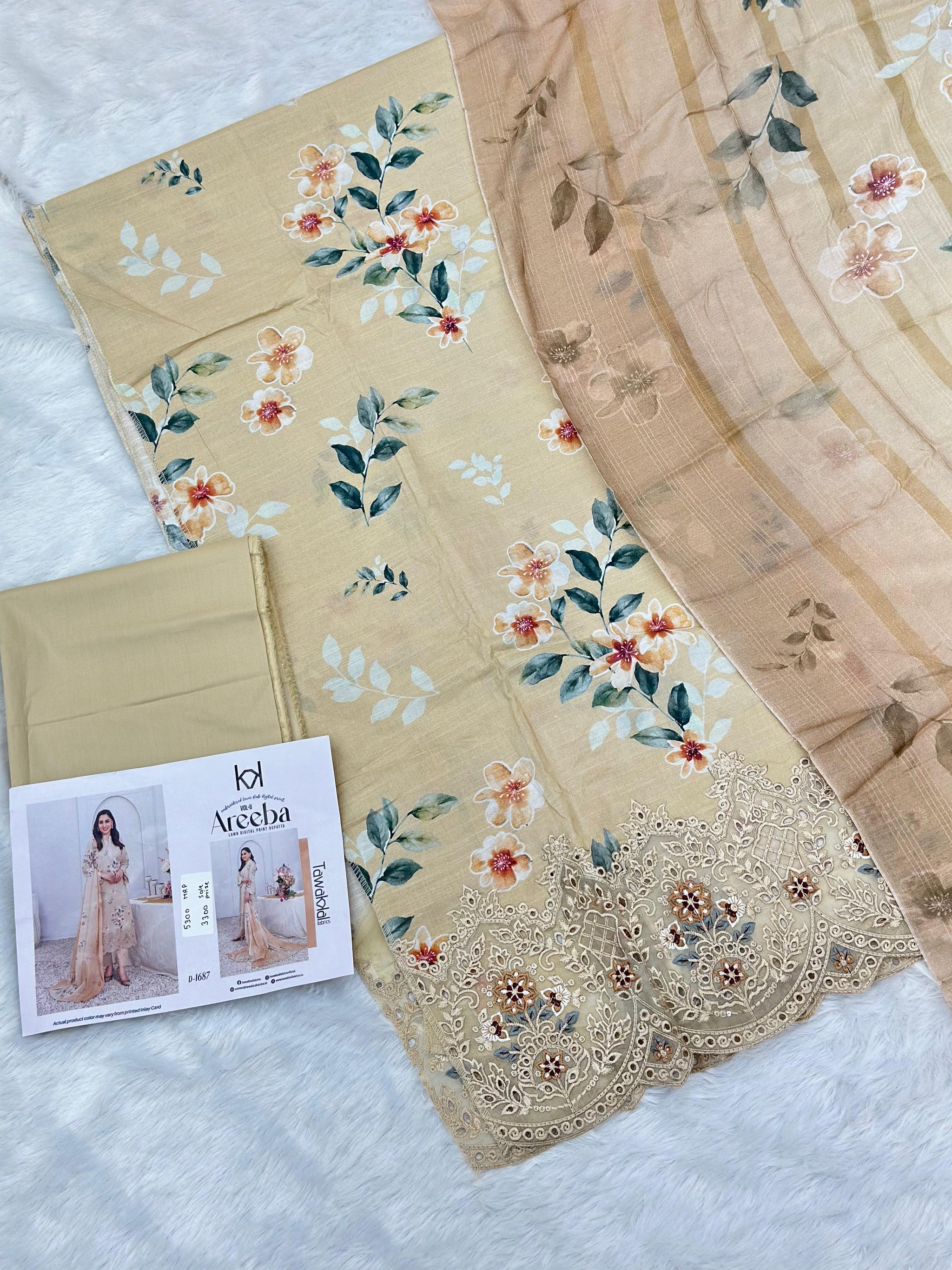 889 Unstitched OG Areeba by Tawakkal Fabrics Embroidered Lawn Suit