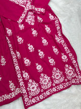 666 Lucknowi Palazzo Set - Dark Pink