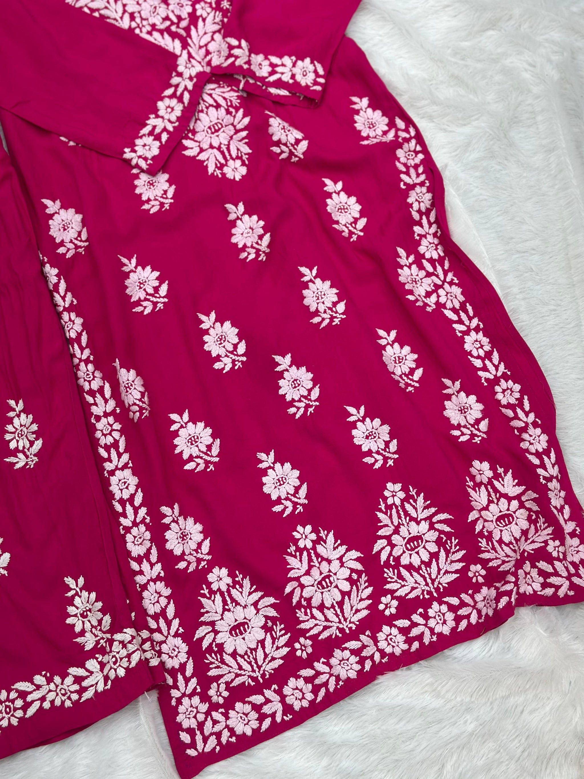 666 Lucknowi Palazzo Set - Dark Pink