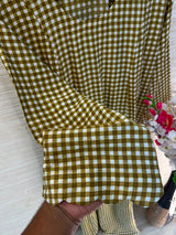 1209 Korean Gingham Gown - Olive Mustard