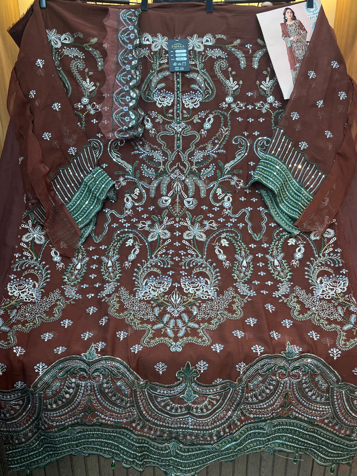 1782 Pakistani Unstitched Party Wear - Rust Brown