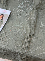 1456 Pakistani Unstitched Partywear - Olive Green