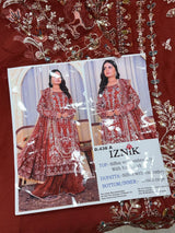 1444 Pakistani Unstitched Partywear - Reddish Brown