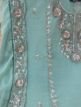 1447 Pakistani Unstitched Partywear - Sea Green