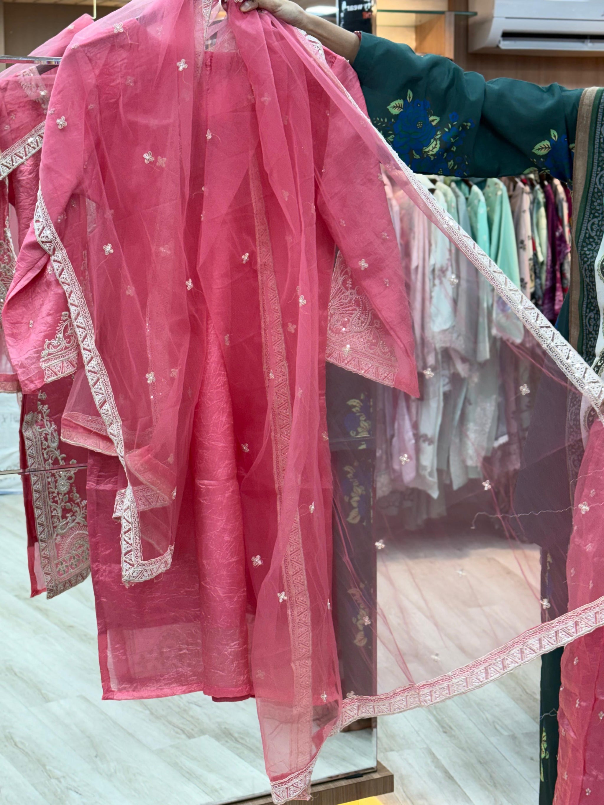 278 - Embroidery Sharara Set - Rose Pink