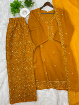 1204 Floral Hand-Work Partywear - Yellow