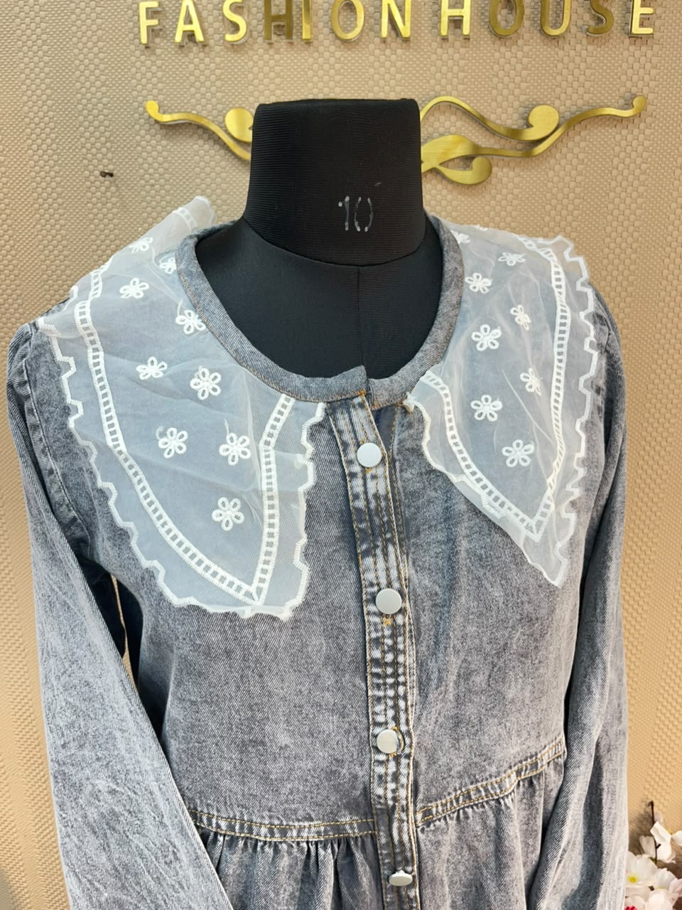 1229 Embroidered Denim Gown - Ash Grey