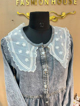 1229 Embroidered Denim Gown - Ash Grey