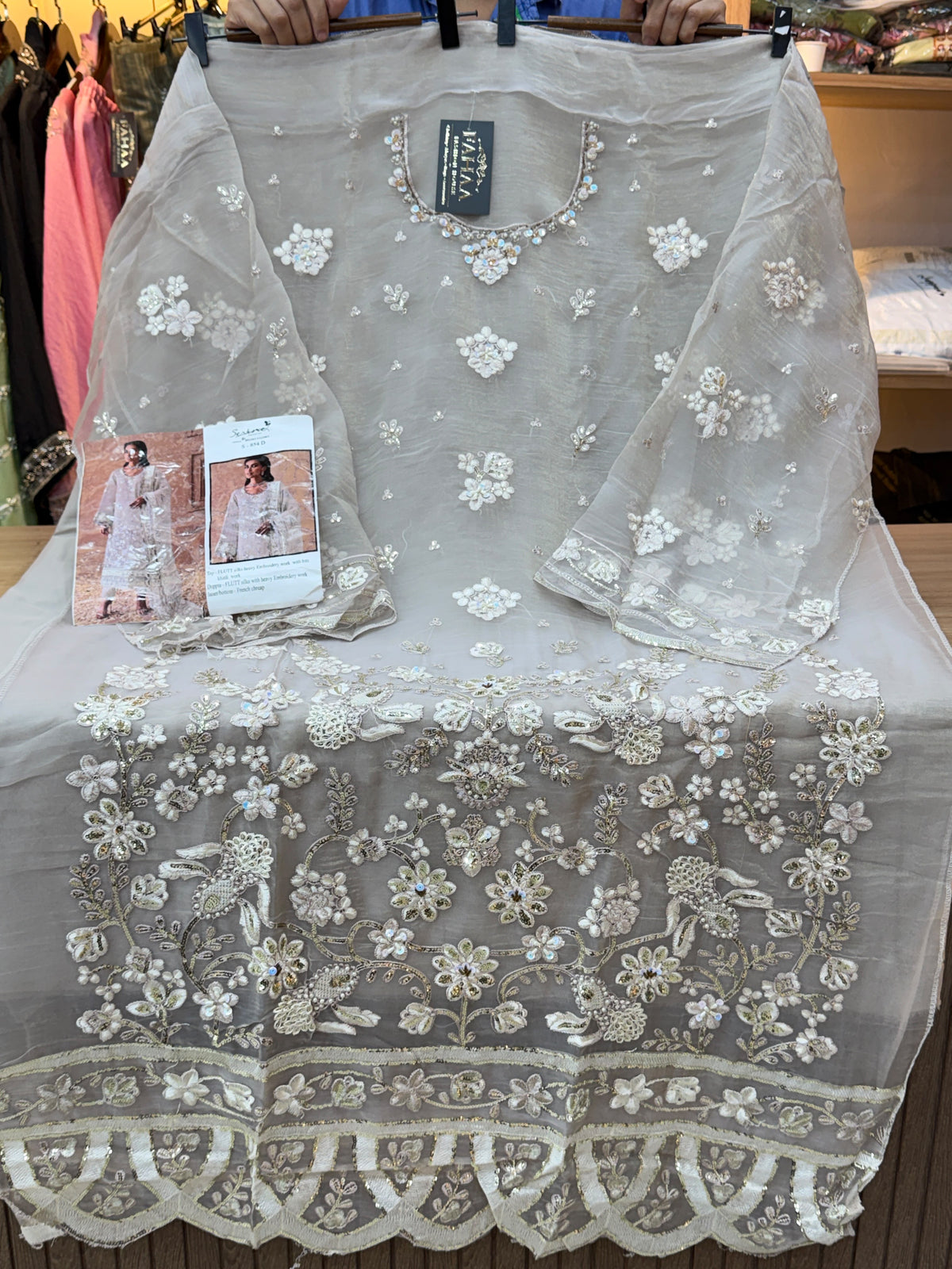 1438 Pakistani Unstitched Partywear - Beige