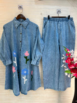 1195 Denim Crochet Coord Set - Sky Blue