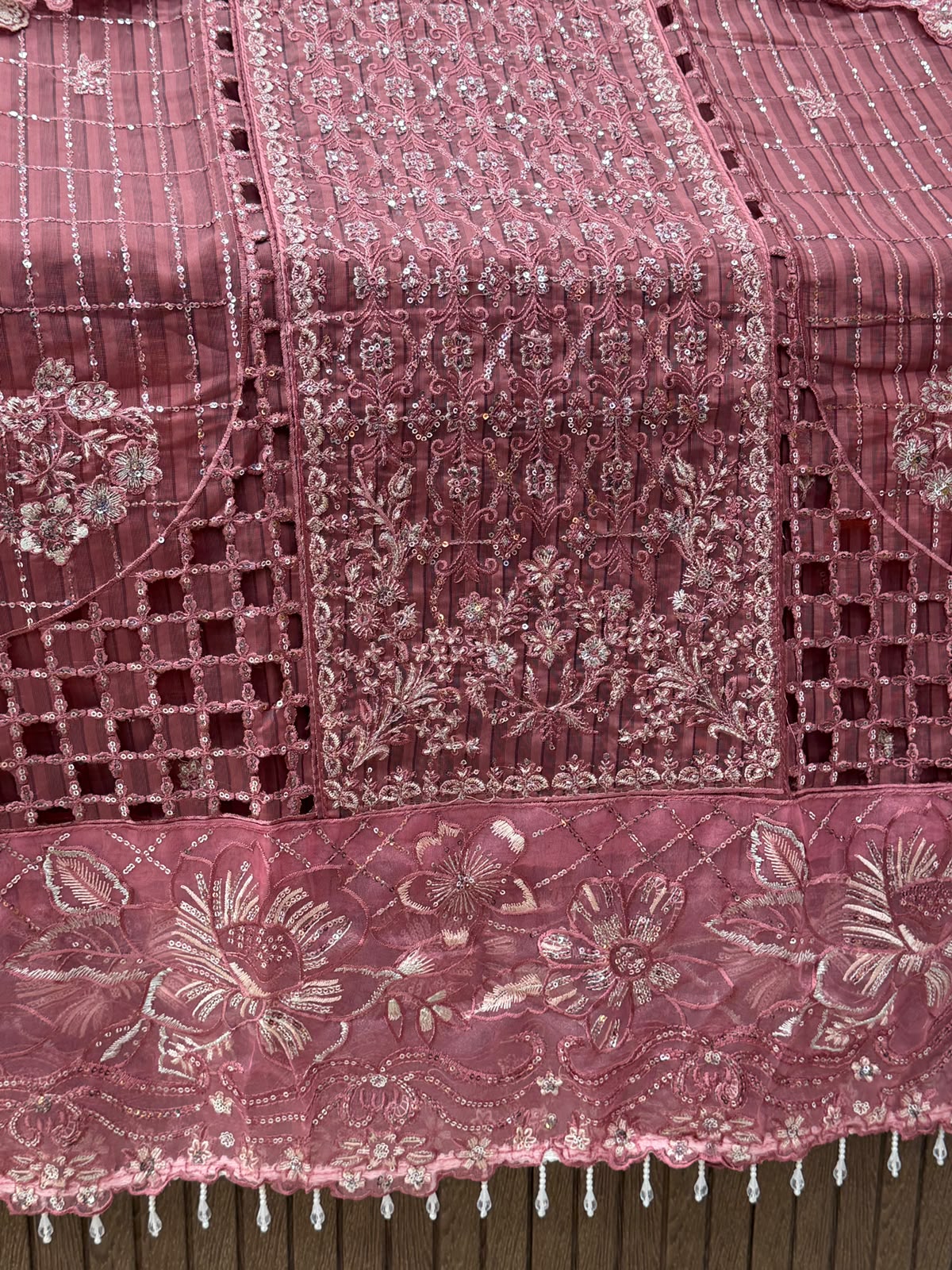 1436 Pakistani Unstitched Partywear - Onion Pink