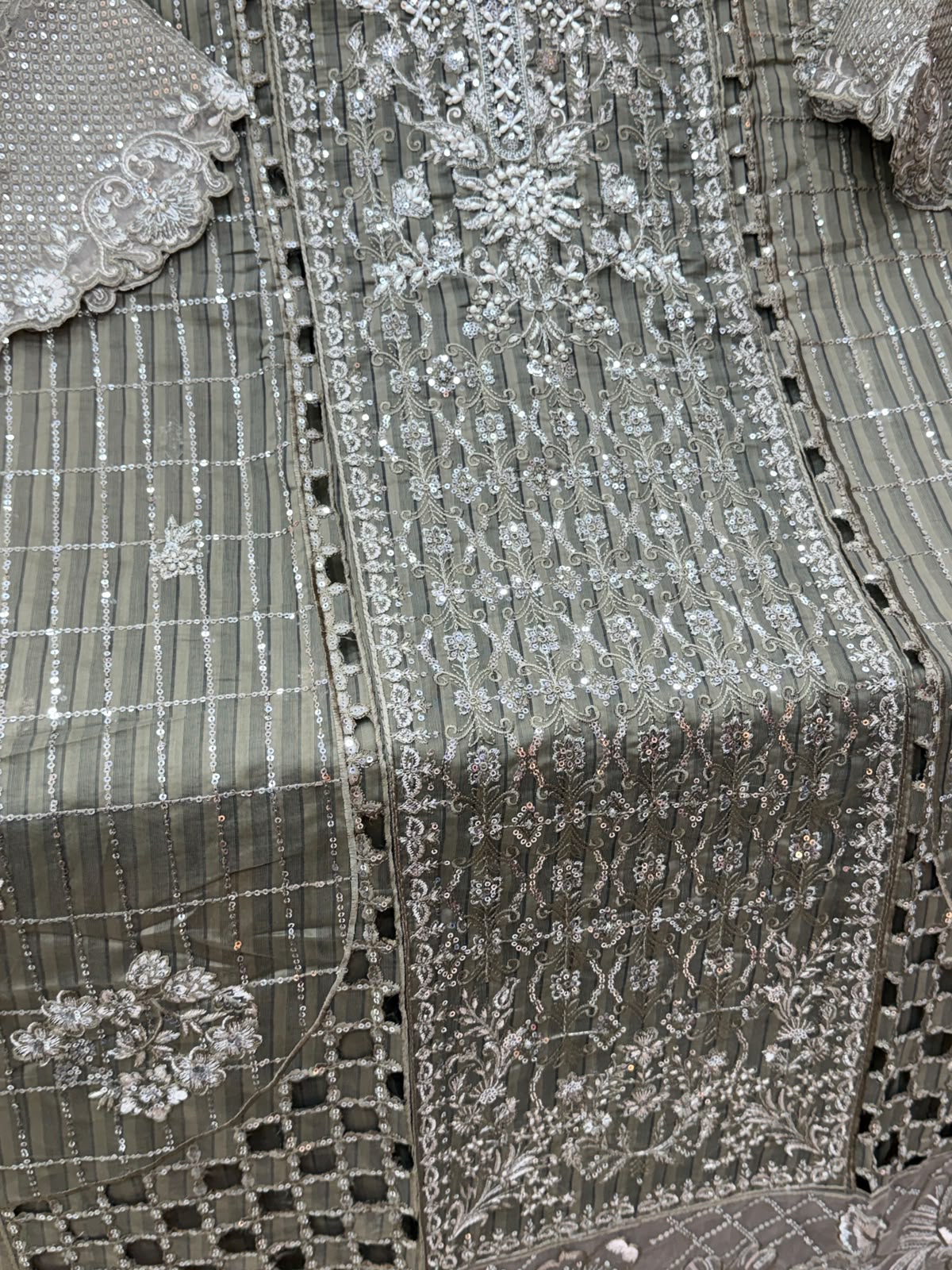 1436 Pakistani Unstitched Partywear - Beige
