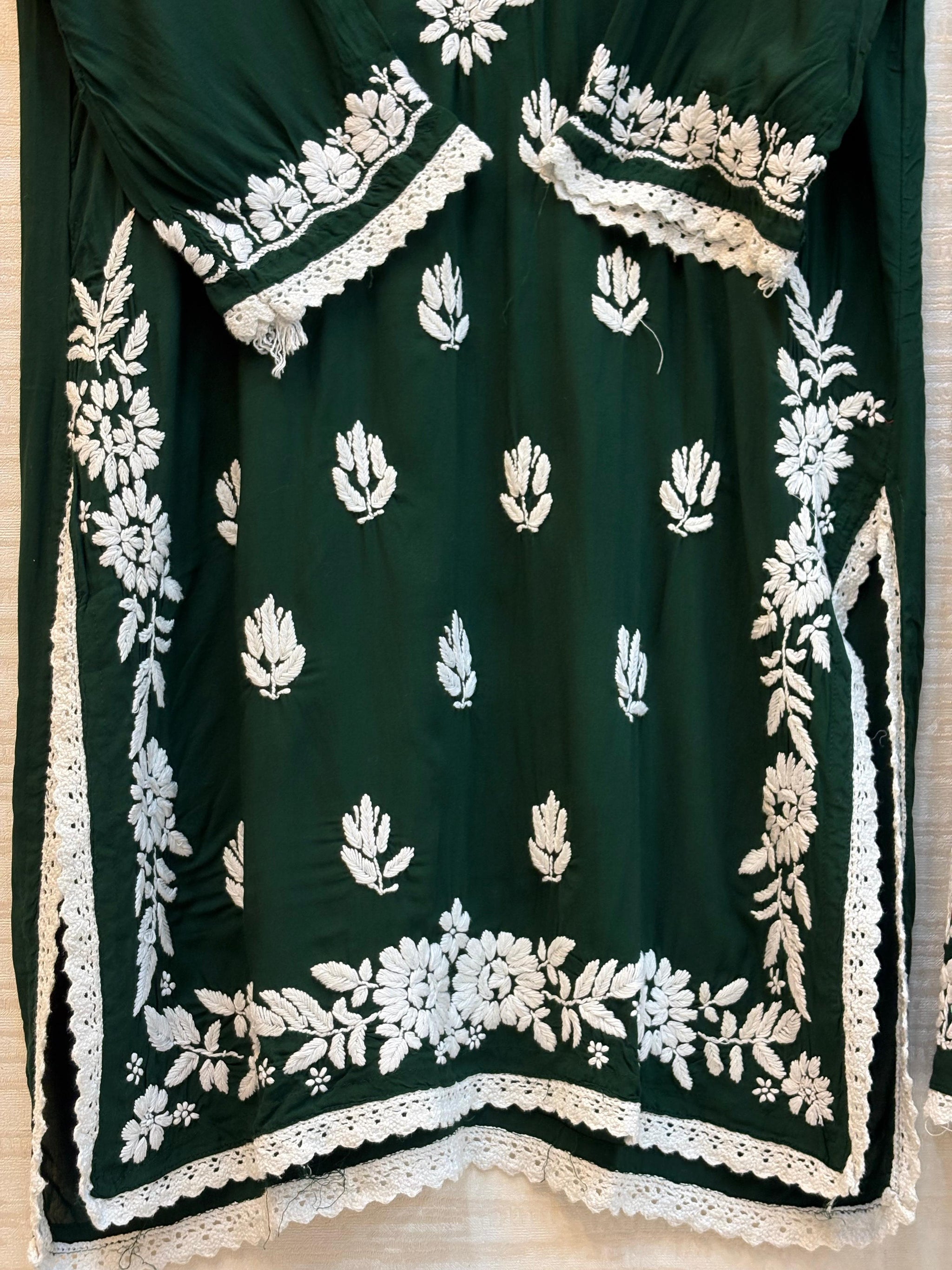 615 Lucknowi Gharara Set | Dark Green