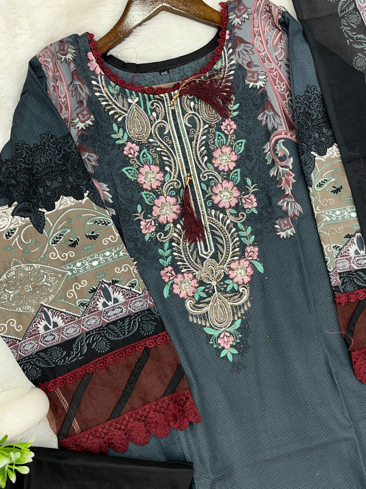 1449 Pakistani Embroidered Suit - Slate Grey